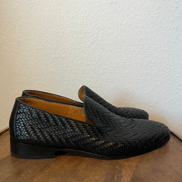 Magnanni Black Leather Interwoven Slip-On Loafers Dress Shoes Men's Size 13 - Picture 3 of 12